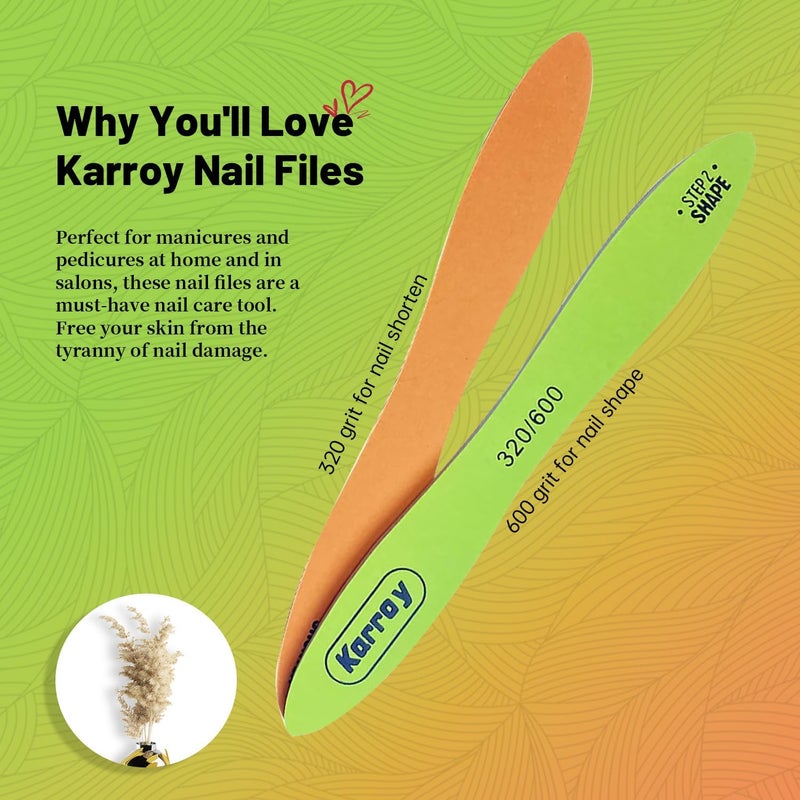 Karroy Nail File and Buffer Block Professional Emery Boads Natural Nails Limas para Uñas Fingernail Files for Women 20PCS (C-Skateboard 320/600) - Image 3